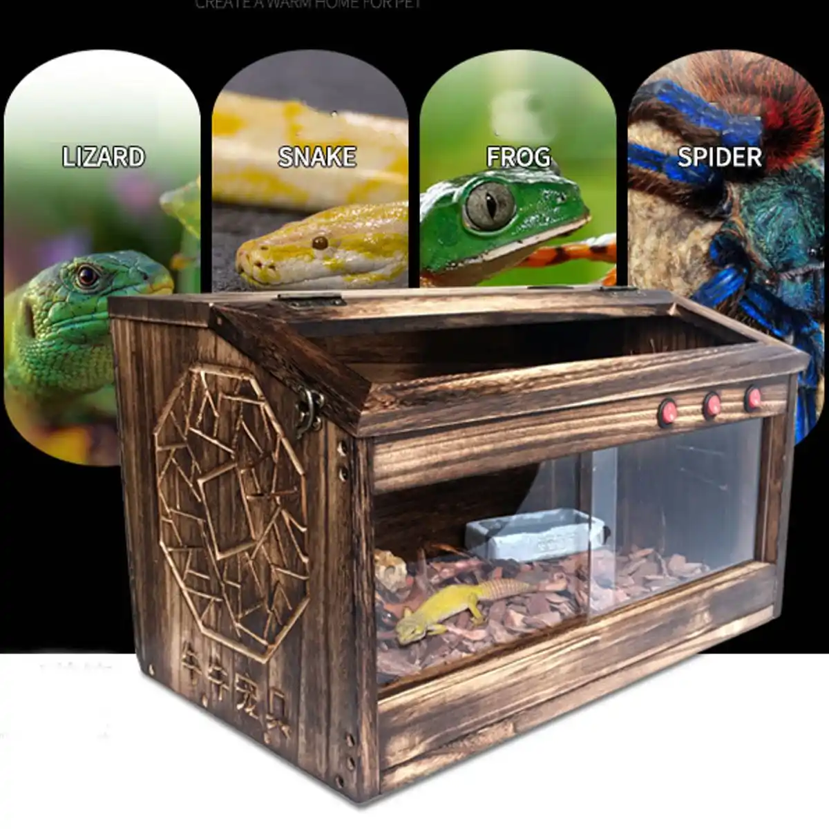 Hewan Peliharaan Reptil Kayu Terarium Jendela Kandang Kandang