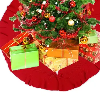 

48 Inch Christmas Tree Bottom Skirt 122CM Tree Bottom Apron Carpet Tree Skirts Xmas Tree Skirt With Red Ruffle Decoration