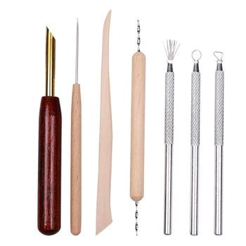 

7Pcs Ceramic Clay Tools Set Pottery Clay and Tools Sculpting Tools Sets Perforators Needle Texture Brushing Knife Combination