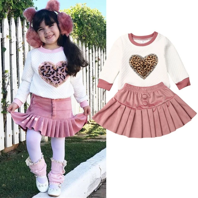 1-6 Ans 2 PCS Ensemble de Vêtements Bébé Fille : Haut Imprimé Cœur