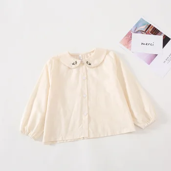 

Autumn New Arrival Korean style cotton all-match long sleeve shirt with cute flowers embroidered lapel for sweet baby girls