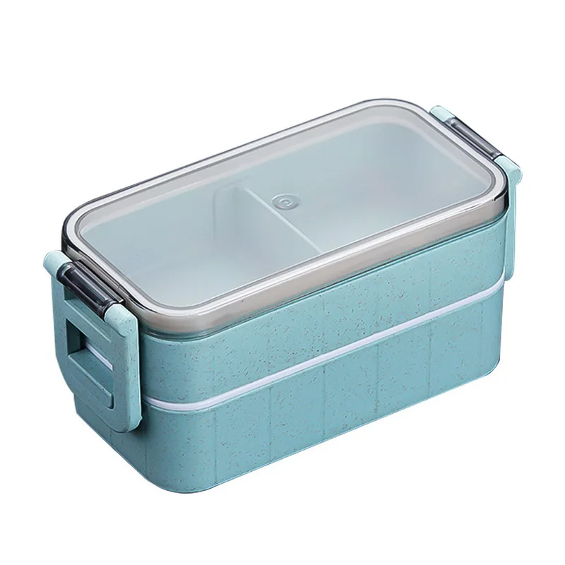 2 layers blue Японский Стиль коробка бэнто для микроволновой печи контейнер для еды пшеничной соломы ребенка Коробки для обедов герметичность Bento Коробки для обедов для школы - Цвет: 2 layers blue