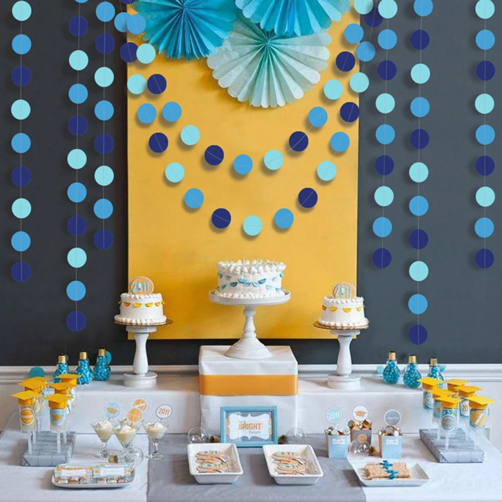 

1 Piece Dark Blue Paper Round Pull Citigroup Summer Marine Style Party Birthday Wedding Kindergarten Decoration Supplies