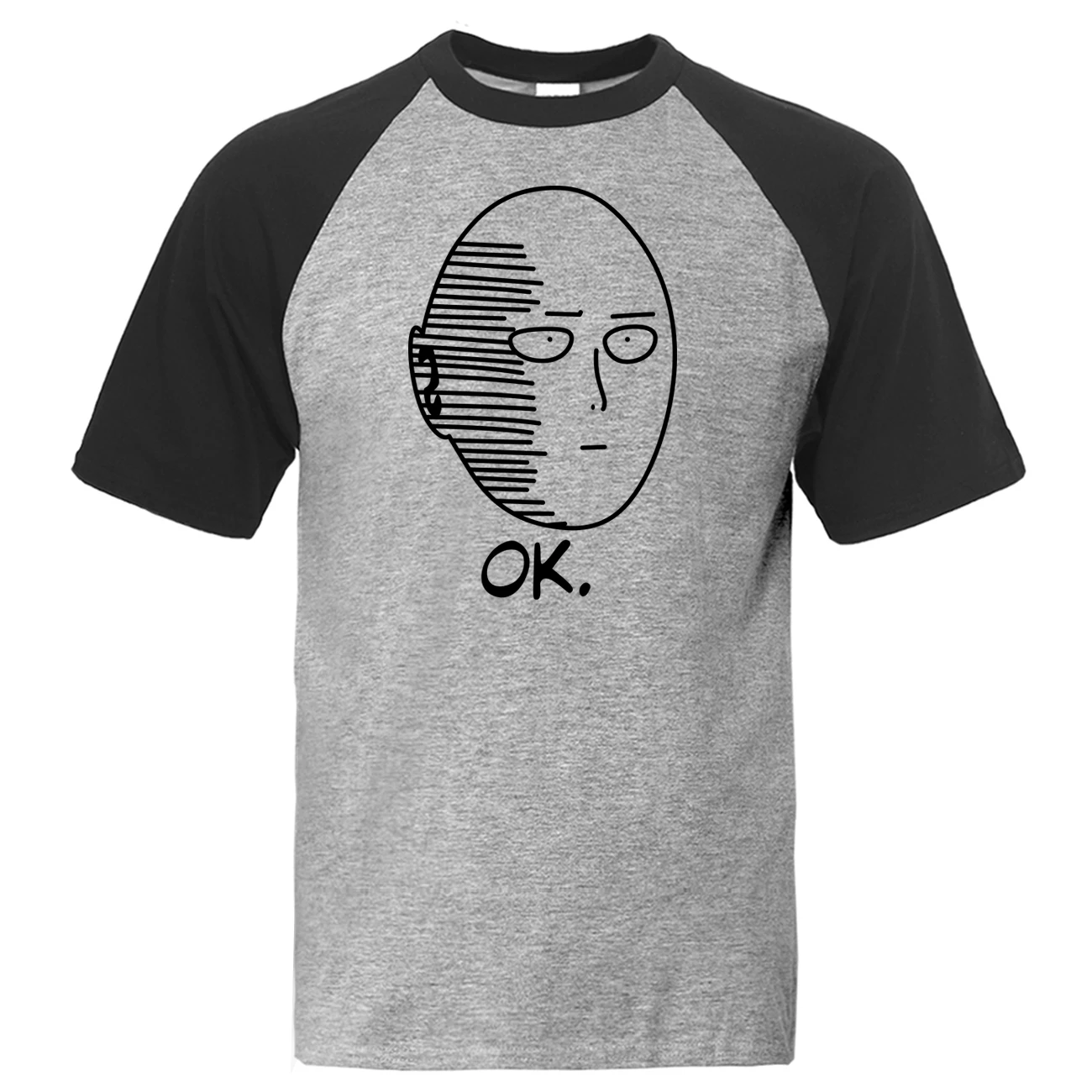 One Punch Man Saitama Футболка мужская OK реглан японского аниме футболка мультфильм футболки летние топы хлопок короткий рукав забавная футболка - Цвет: Black Gray  1