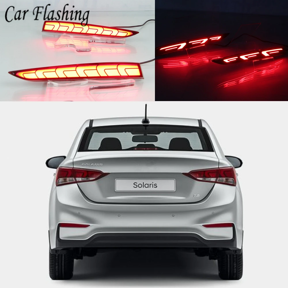 

2Pcs Multi-functions For Hyundai Solaris Accent 2017 2018 Car LED Rear Fog Lamp Bumper Light Auto Brake Light Reflector
