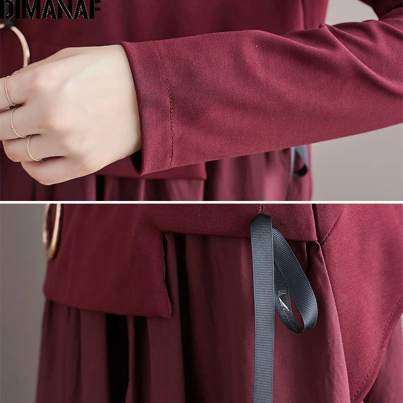 DIMANAF, женское платье, длинный рукав, водолазка, для офиса, леди, элегантное, Vestidos, плиссированное, с поясом, размера плюс, женская одежда, осень-зима