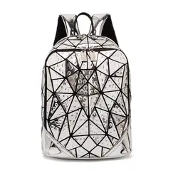 2019 Блестки для ногтей женский рюкзак для студентов Геометрическая ромбовидная решетка книжная сумка модная блестящая ПВХ материал