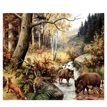 

DIY Diamond embroidered scenery 5D diamond painting Full drilling cross stitch Wild boar and deer Birthday Present