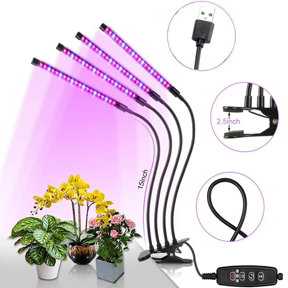 Full Spectrum LED 4 Tube Planting Light Flexible Clip USB Power Desktop Plant Growth Lamp Indoor Plant Growth Light For Flowers 1