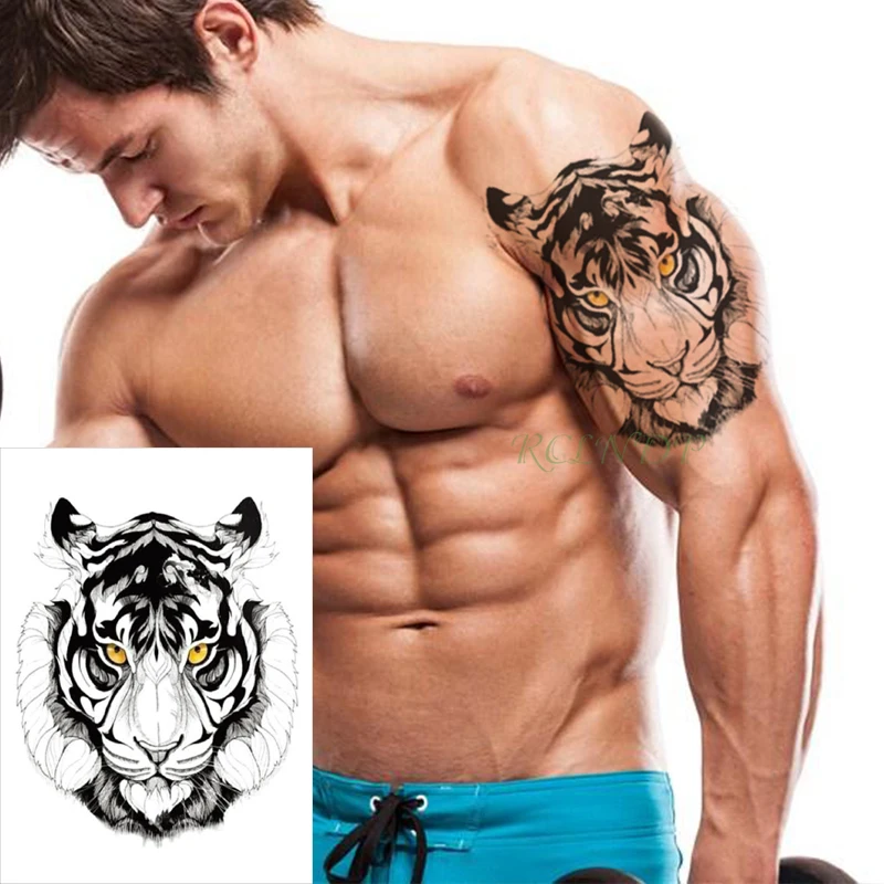 Waterproof Temporary Tattoo Sticker tiger king head animal yellow eye tatto stickers flash tatoo fake tattoos for men women kid