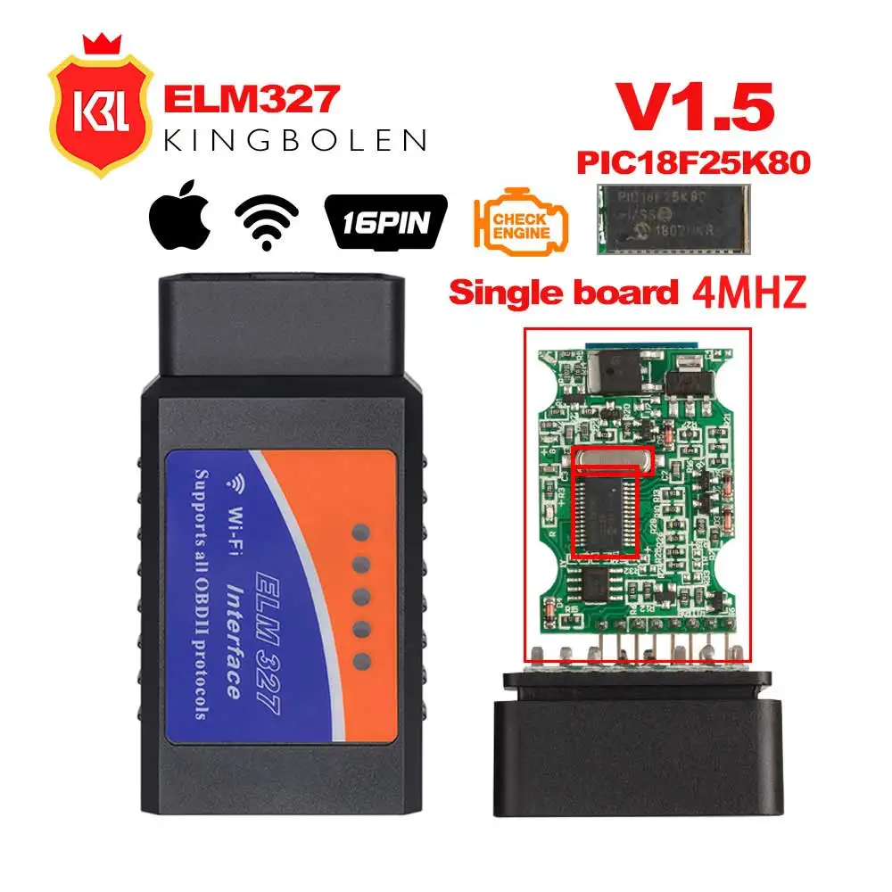 ELM327 V1.5 Bluetooth/Wifi OBD2 V1.5 Mini Elm 327 Bluetooth PIC18F25K80 Chip Auto Diagnostic Tool OBDII for Android/IOS/Windows