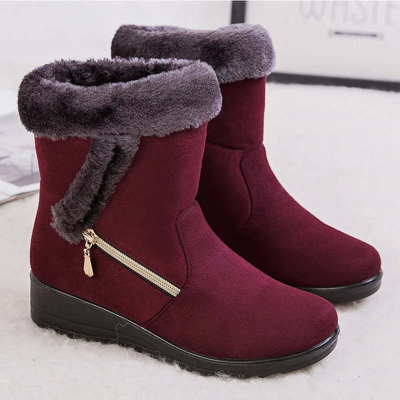 Wine Red Женские ботинки; зимние ботинки из искусственной замши; женские зимние ботинки на танкетке; зимняя обувь до середины икры; женские ботинки; большой размер 43 - Цвет: Wine Red