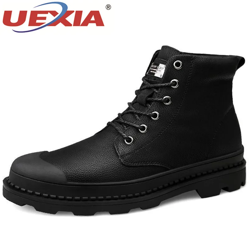 

UEXIA Outdoor Sport Walking High Quality Leather Men Boots Motorcycle Sneakers Winter Ankle Riding Outdoor Snow Footwear Shoes