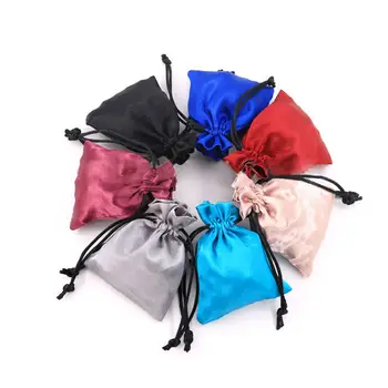 

10pcs Colorful Drawable Satin Jewelry Bags Party Candy Packaging Bags Satin Small Coin Purse Makeup Storage Pouch 8*10cm 9*12cm