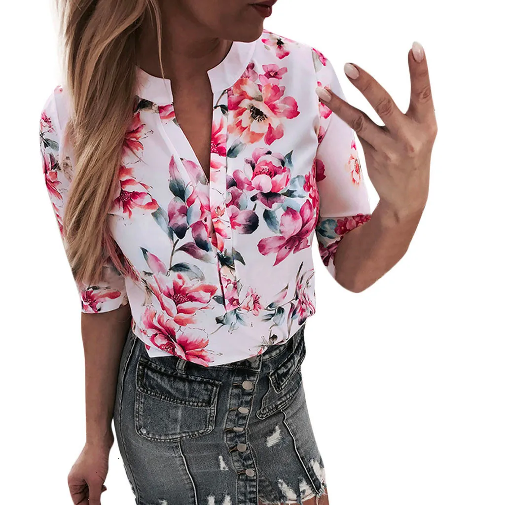 Women blouse Fashion Printed Floral Half Sleeve Shirt Top Blouse White womens tops and blouses 2019 camisas mujer Women blusas