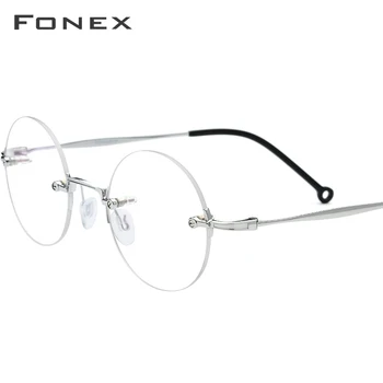 

FONEX Pure Titanium Rimless Optical Glasses Men Vintage Round Prescription Women Myopia Eyeglasses Frame 9141