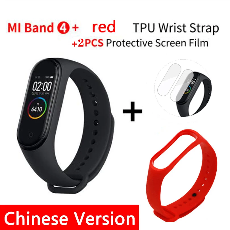 B4 CN n film N red s Новинка, Xiaomi mi-браслет 4 Smart mi Band 4, браслет, пульсометр, фитнес, 135 мА/ч, цветной экран, Bluetooth 5,0 - Цвет: B4 CN n film N red s