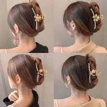 

Women Elegant Hair Claws Flower Pearl Cartoon Metal Pearls Hairpin Lady Swept Back Hair Hold Barrette Fashion Hair Accessories