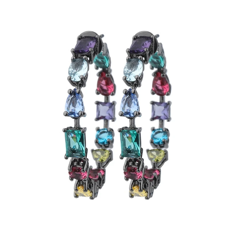25 Different Styles Fashion Black Gold Hoops Huge Luxury Wedding Earings Zircon Big Hoop Earrings for Women Multi-Color Crystal - Окраска металла: HBD0035