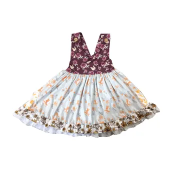

Boutique fashion dress hot sale print suspenders girl summer party dress