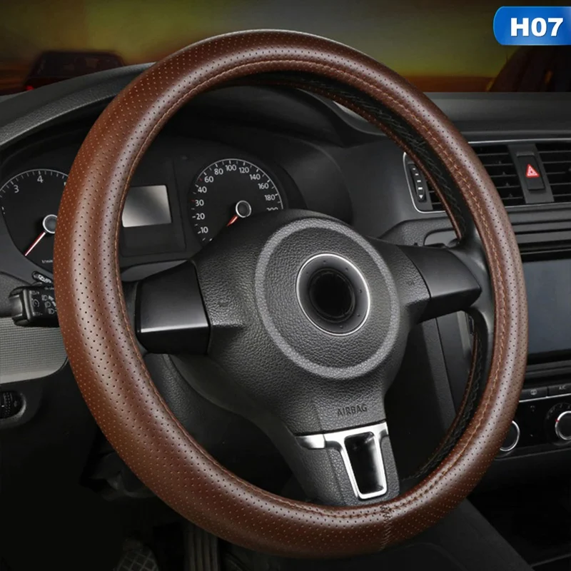 Чехол из натуральной кожи для рулевого колеса автомобиля Универсальный Дышащий четырехсезонный Противоскользящий протектор рулевого колеса автомобиля Стайлинг