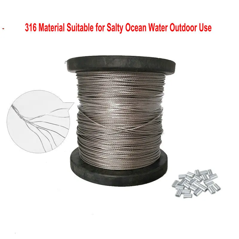 316 Grade Flexible Soft Stainless Steel Wire Rope Cable 1X7 and 7X7