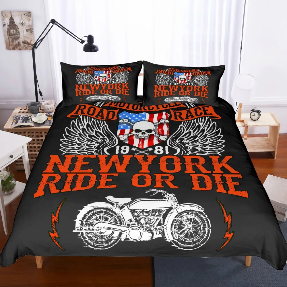 

Motorcycle Speed and Fire Bedding Sets Black Duvet Cover 2/3PCS Microfiber Bedding Set Pillowcase Double Queen King Size Bed Set