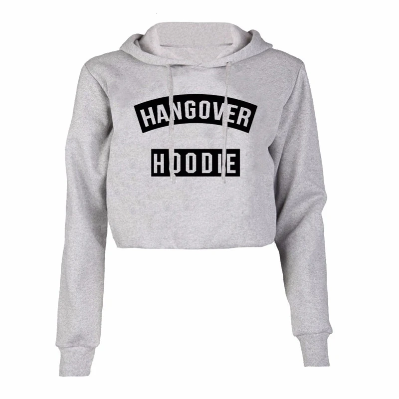 

Women HANGOVER HOODIE Letters Round Neck Long Sleeve Pullover Printed Women Crop Tops Hoodie Sweatshirt Autumn Casual