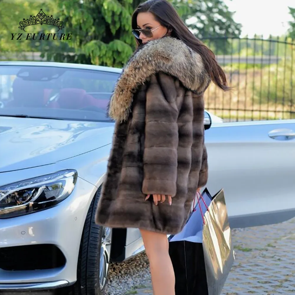 New Winter Real Mink Fur Coats Jacket With Big collar Women Genuine Full Pelt Winter Warm Elegant Female Coats