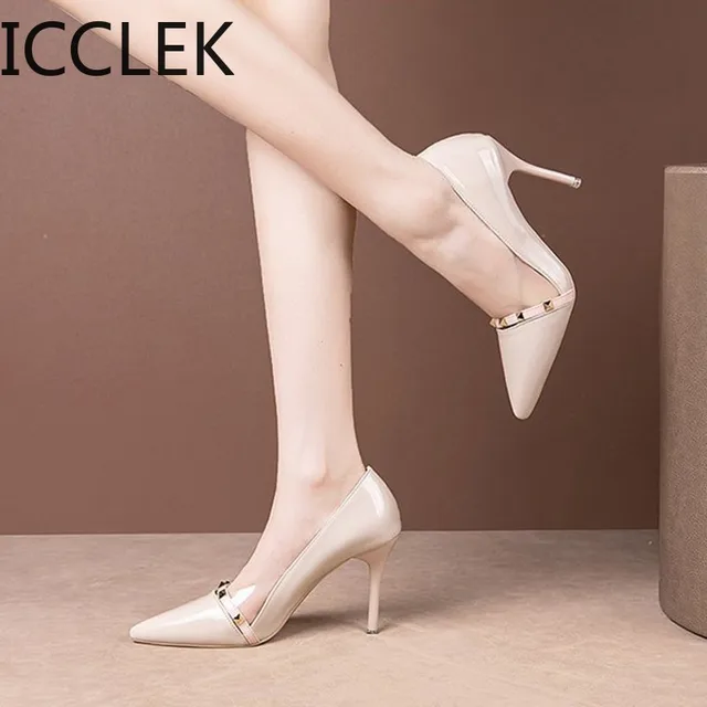 Patent Leather Sexy Heels Shoes Pointed Toe Rivet Super High Heels Green Pumps Women Dress Shoes Stilettos 2020 New Fashion 2