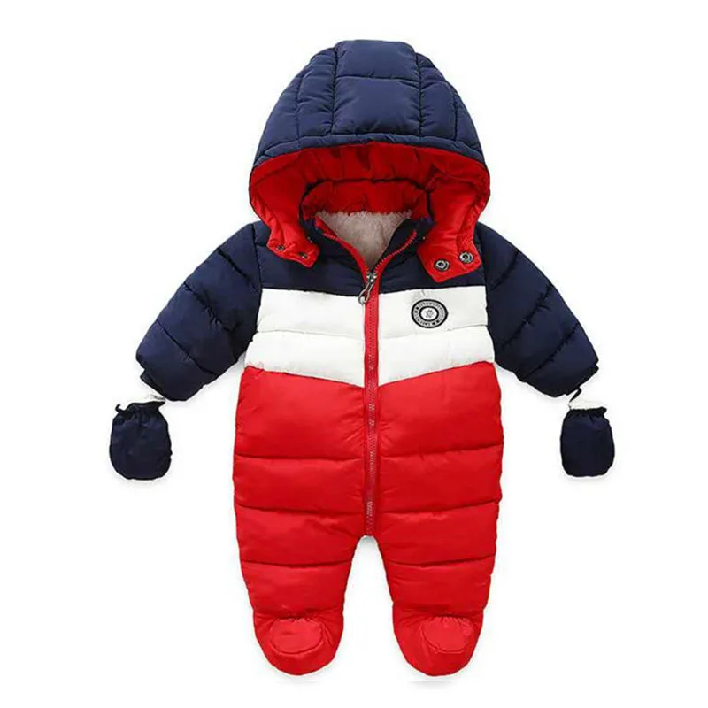 Baby Snowsuit Infant Hooded Romper Winter Jumpsuit Zipper Front 