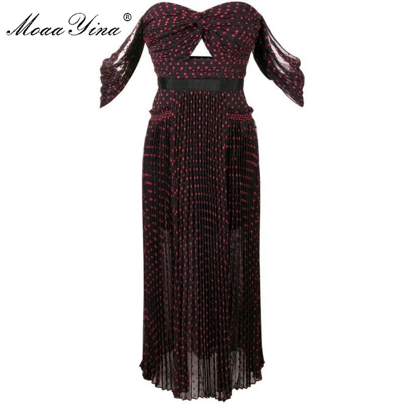 

MoaaYina High Quality Spring Summer New Dot Wine Red Sexy Party Elegant Dress