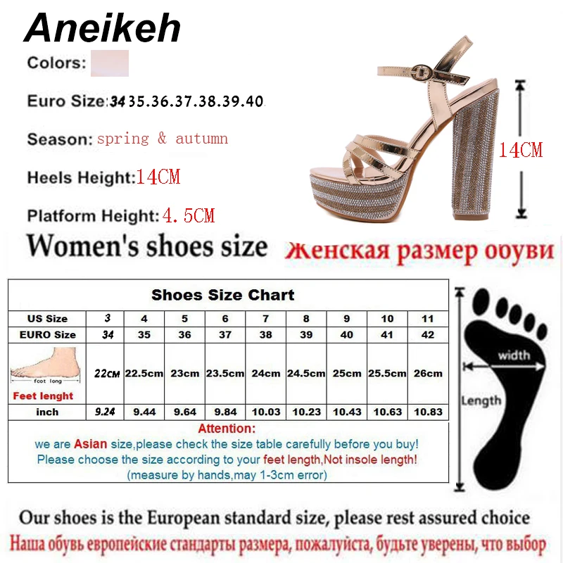 Aneikeh/Модная женская обувь с открытым носком; стразы; Босоножки на платформе и высоком каблуке; летняя обувь для вечеринки и свадьбы; сандалии с пряжкой в римском стиле; туфли-лодочки
