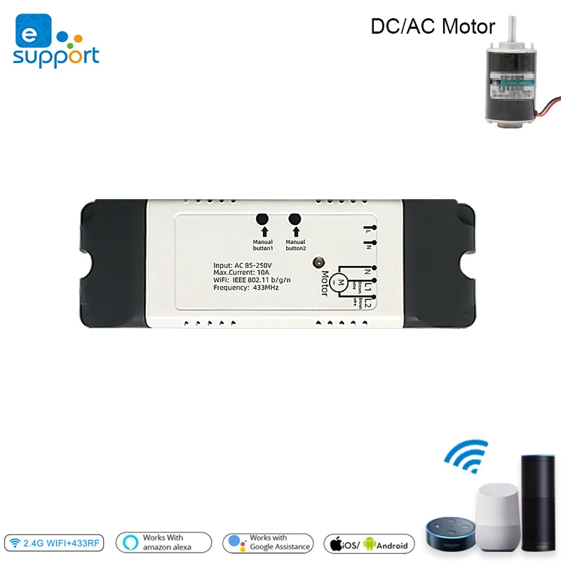 

eWeLink Smart 2 Channel Wifi Switch Module,Motor Controller,2CH DC 12V 24V 32V AC 110V 220V,RF 433Mhz Google Home Alexa Remote