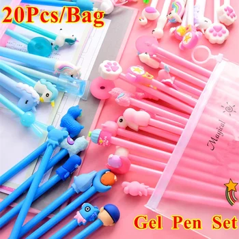 

20PCS/ Bag Gel Ink Pens With Cute Bag Kawaii Cartoon Pens School Stationery Gift Writing Supply New Year Gifts A1910-019