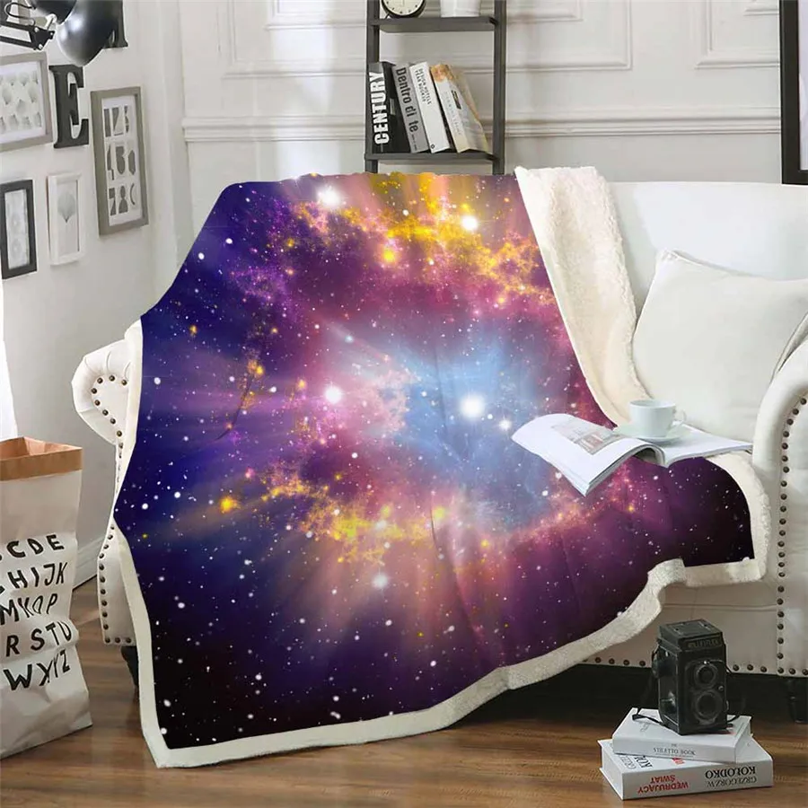 HELENGILI Galaxy Звездное небо шерпа одеяло девчачье цветочное покрывало бархатное плюшевое мягкое удобное домашнее кемпинговое покрывало для полета на самолете
