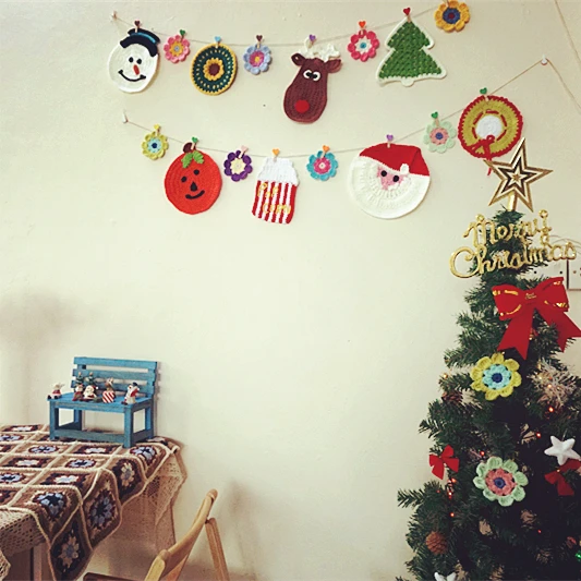 Рождественские подставки для вязания крючком ручной работы Квадратные Коврики