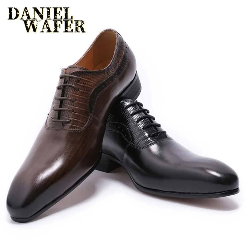Дорогой итальянский бренд мужская кожаная обувь новая мода кофе черный шнуровка острый носок офисная Свадебная формальная обувь мужские