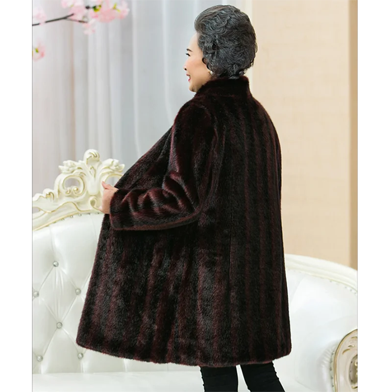 Пальто с мехом для пожилых женщин, зимняя куртка, длинное толстое теплое пальто с имитацией воды, вельветовое пальто свободного кроя, пальто для бабушек размера плюс, 5XL, W1622