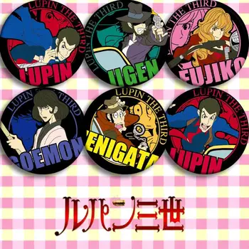 

6pcs/1lot Anime Lupin The Third Goemon Figure 5016 Badges Round Brooch Pin Gifts Kids Toy