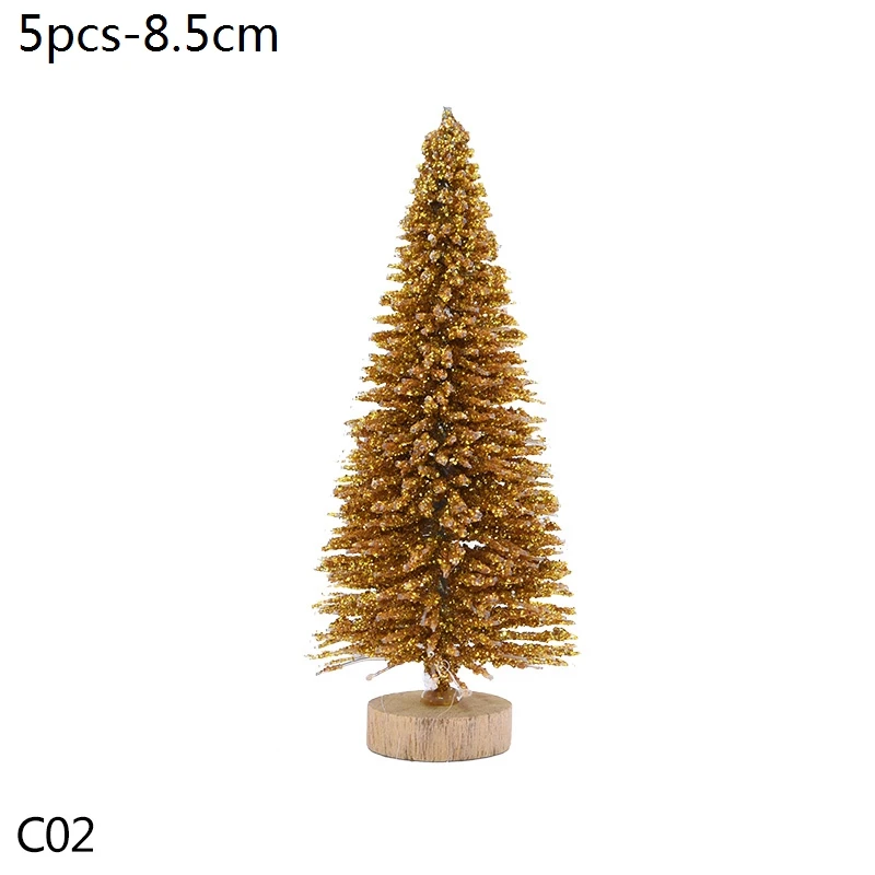 C02-8.5cm-5pcs gold Искусственная сосна, дерево, мини, искусственная Рождественская елка, новогодняя, Navidad, Декор, миниатюрная елка, Рождественская вечеринка, фото, реквизит, Рождественская елка - Цвет: C02-8.5cm-5pcs gold