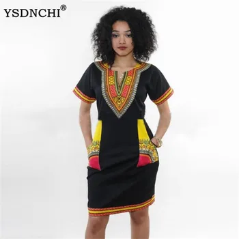 

YSDNCHI Summer Vintage Dress Women Tunic Casual Beach Dress African Print Shirt Dress V neck Robe Femme XXXL Plus Size Dress