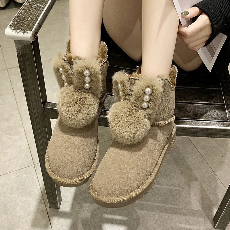Black Pink Khaki Winter Snow Boots for Women Plus Plush Keep Warm Cute Rabbit Ear Fluffy Furry Ankle Boots Women