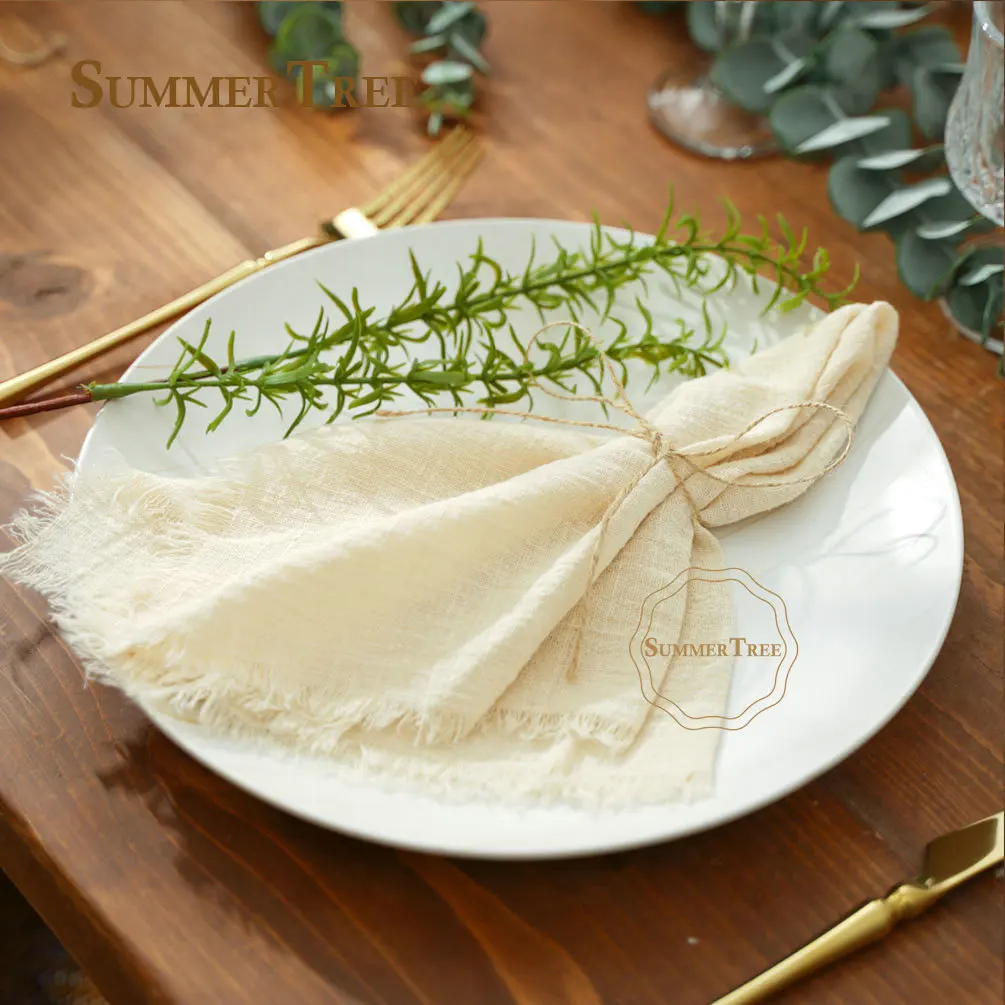 10pcs Retro Napkins Rustic Table Decoration Cotton Gauze Hanky Tea Towel Dining Place Mats Wedding Restaurant Supplies 42*42cm | Дом и сад