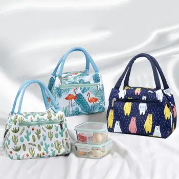 

Flamingo Cactus Print Thermal Insulated Tote Lunch Picnic Bag Food Storage Pouch