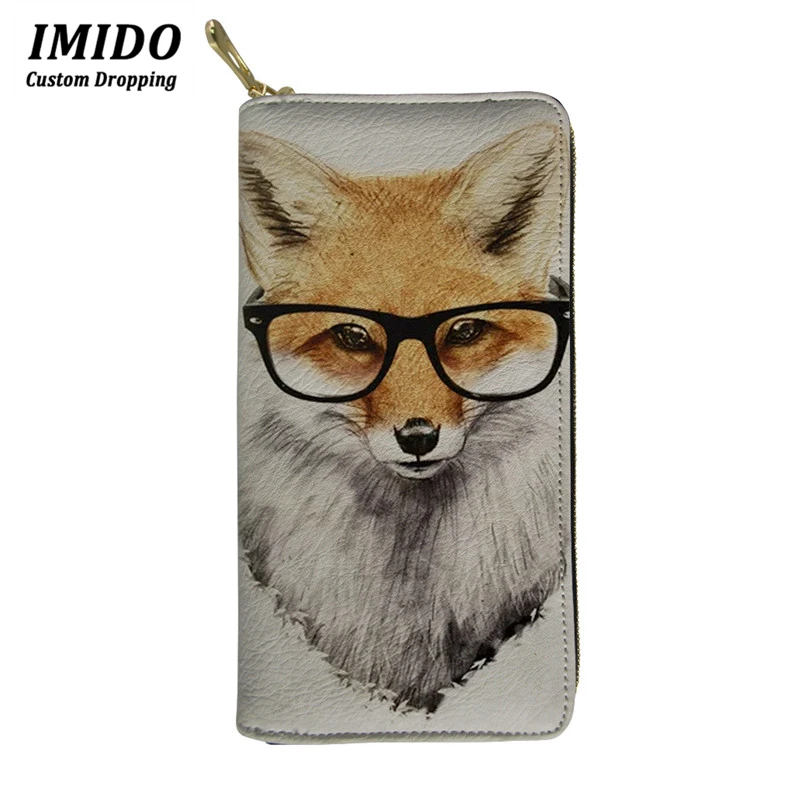 IMIDO Mr. Fox Wearing Glasses, забавные кошельки из искусственной кожи, водонепроницаемые женские повседневные кошельки, Длинный кошелек, дизайнерский кошелек, сумка для монет - Цвет: WLL2997Z21