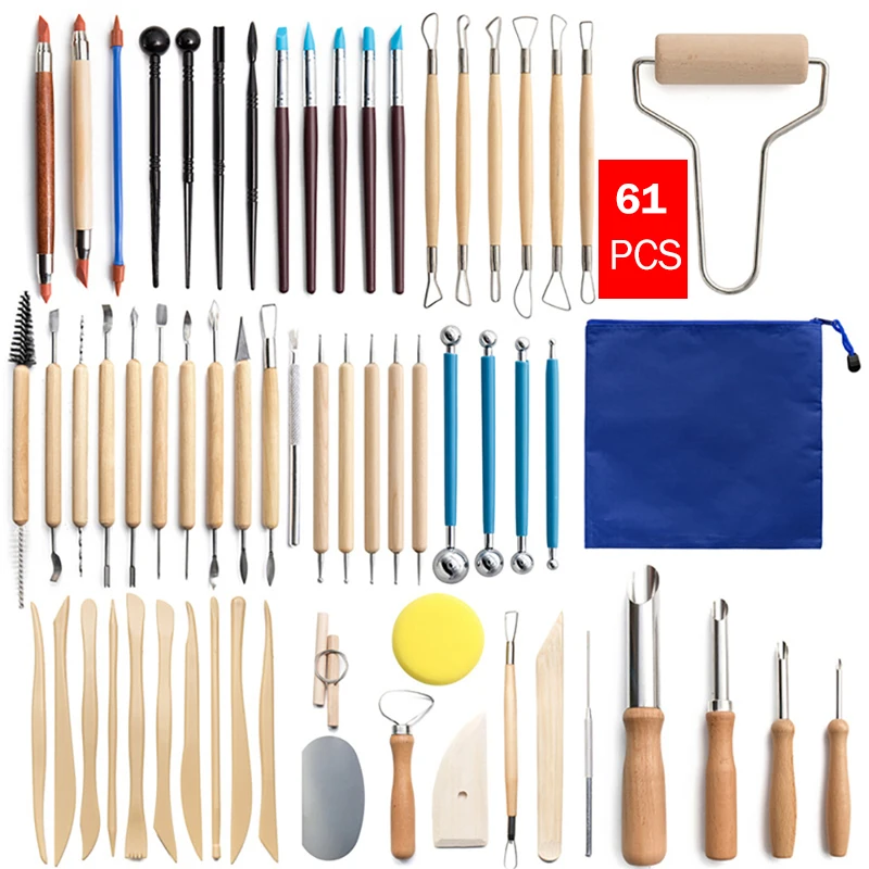 61 Pcs Pottery, Sculpting & Carving Tools Clay Pottery Modeling Setcarving Tools  Clay Shaping Tool Ceramics Tools DIY Free Shipping 