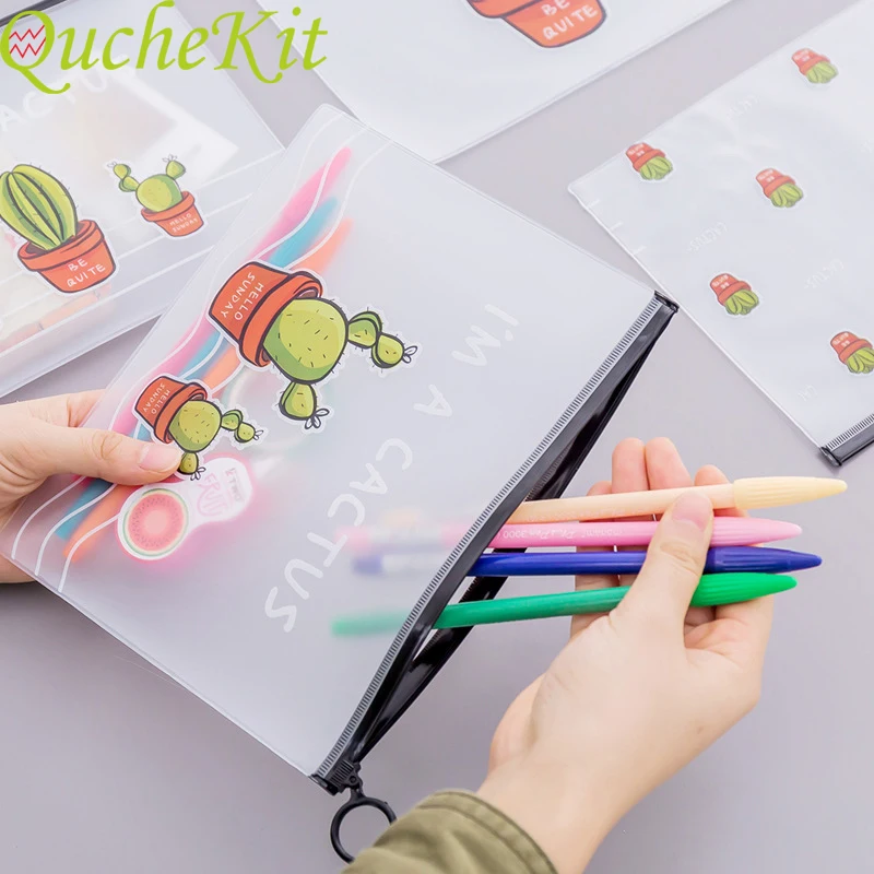 

Cactus PVC Pencil Case Transparent Pen Pouch Stationery Zipper Storage Bag School Box Office Pencil Pouch Pencil Bag Organizer