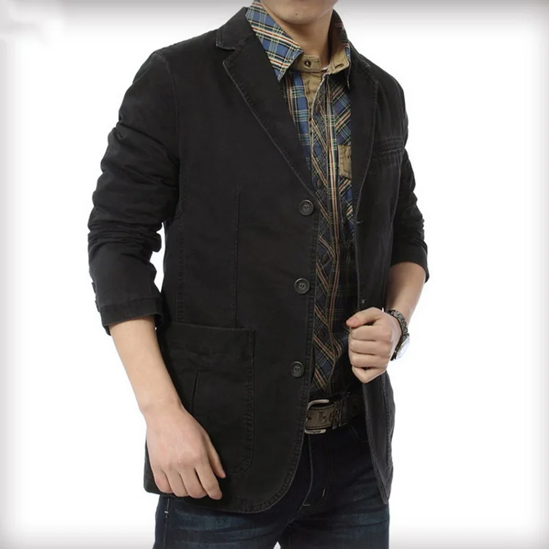 Korean New Men Blazer Cotton Suit Jacket Male Blazer Men Slim 3-Button Single Breasted Coat Work Wedding Wear Plus Size