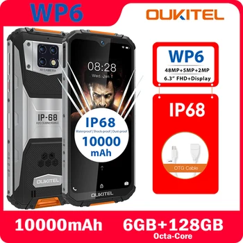 

OUKITEL WP6 6.3" 6GB+128GB Octa Core Mobile Phone Waterproof Dust Shock 9V/2A 10000mAh Battery 48MP Triple Camera 4G Smartphone